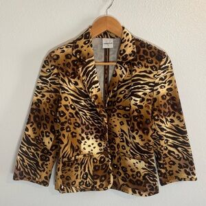 Versailles Animal Print Blazer Jacket Size 6 Leopard & Tiger Mixed Y2K Inspired